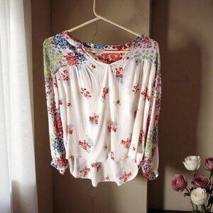 Lucky Brand Floral Peasant Blouse Boho Top White Multicolor – Size L